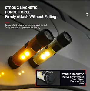 Powerful COB Dual Light Flashlight, Strong Magnetic Rechargeable LED Torch, Pocket-sized with Clip, Fluorescent Body for Camping Repair