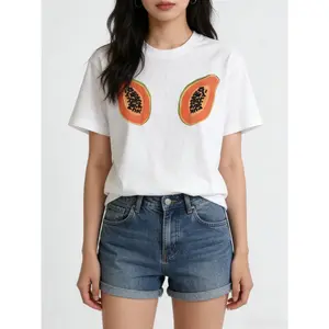 Funny Papaya Breast Graphic Tee| Novelty Fruit Humor Oversized T-Shirt  y2k tops teen clothes