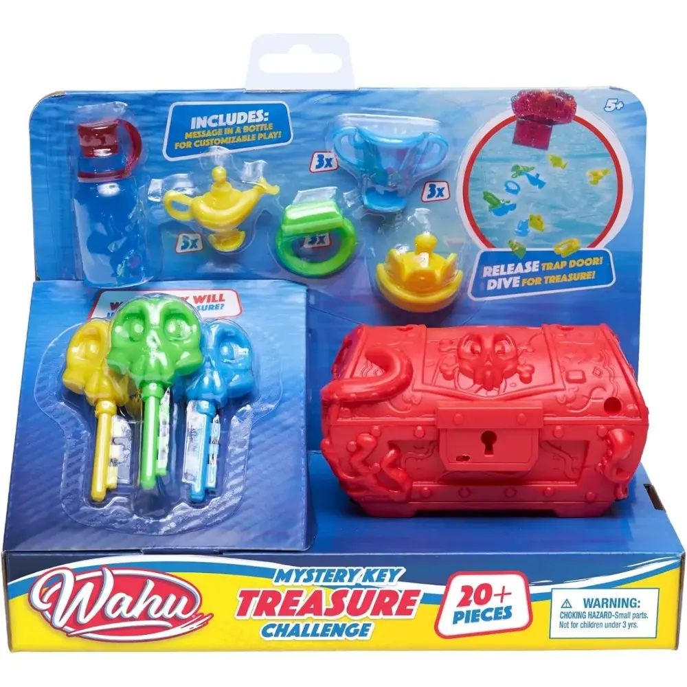 Wahu Mystery Key Treasure Challenge Pool Diving Toy Set for Kids Ages 5+, Underwater Treasure Chest and Key Diving Search Game for Pool