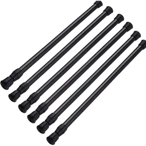 6 Pack Cupboard Bars Tension Rods Black Refrigerator Bar Extendable Rod for DIY Projects, 15.7 to 28 Inches