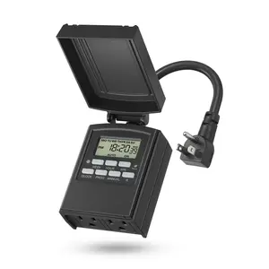 7 Day Outdoor Heavy Duty Digital Programmable Timer, Outdoor Timer Outlet Waterproof, 2 Grounded Electrical Outlets for Christmas Lights, 15A 1/2HP,ETL Listed