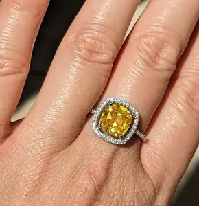 Radiant 8mm Yellow Sapphire Ring with Enchanting Halo – Elegance and Timeless Charm – Limited Edition Statement Jewelry - For Her Birthday