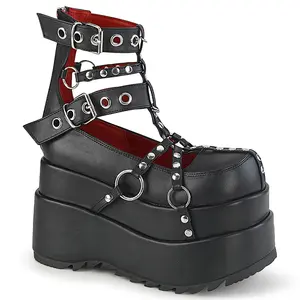 Demonia Bear-28 Black Vegan Leather Ankle Boots