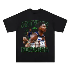 Anthony Edwards shirt for Youth Children 90s bootleg rap vintage style basketball Cotton Unisex T-Shirt, Crew Neck Spandex