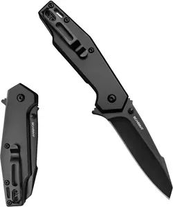 Folding Pocket Knife with 8Cr14MoV Blade Camping Knife With G10 and Steel Handle EDC Knife with 2-Position Pocket Clip