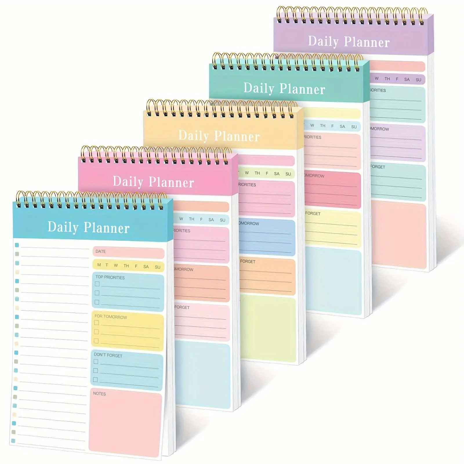 A5 Daily Planner Spiral Notebook, Spiral Bound Planner, Day Planner, Productivity Planner, 5 Counts Colorful To Do List Notebook, Schedule Notebook, Notes Section Notebook for Home School Office, Office Stationery Supplies