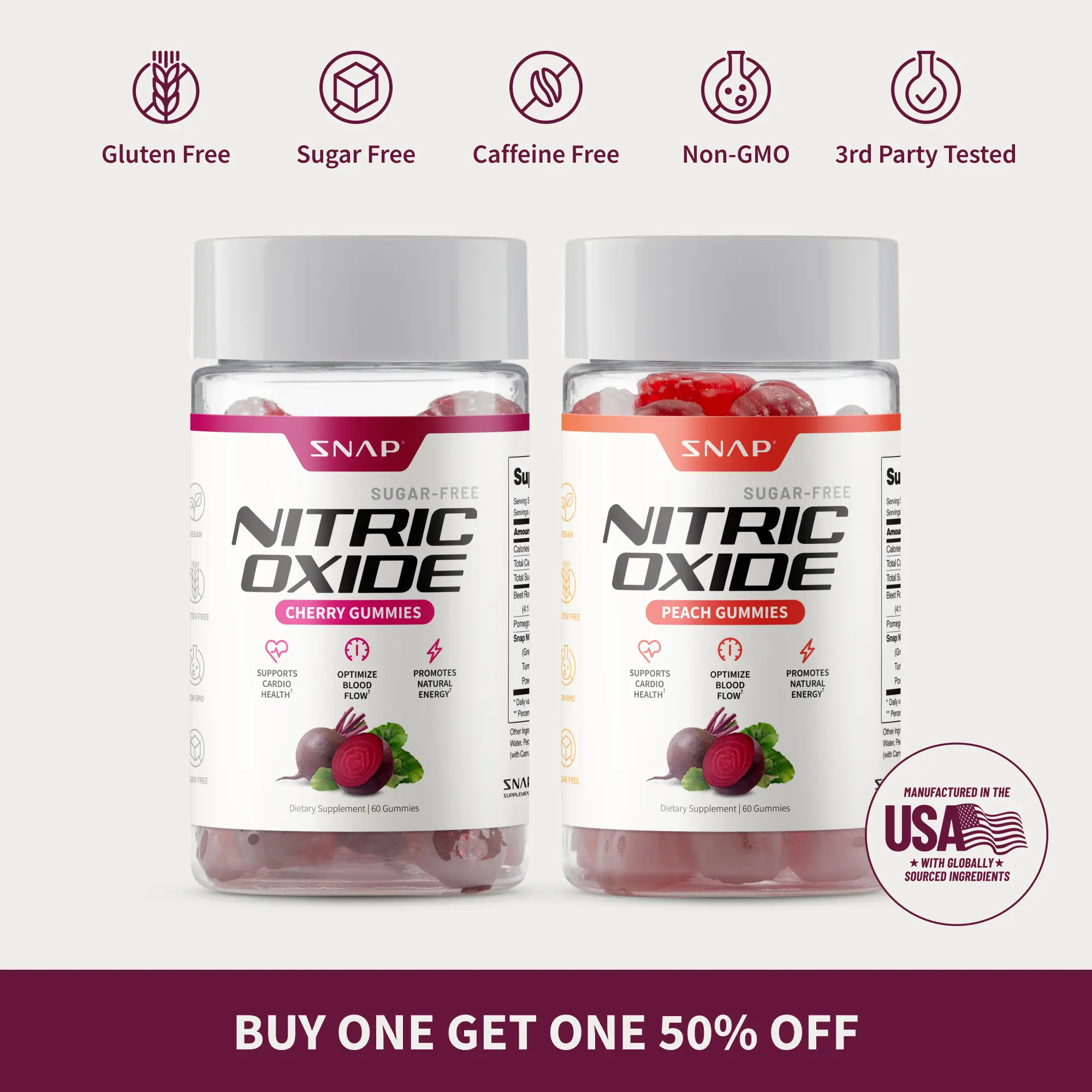 Snap Supplements - Nitric Oxide Gummies Bundle - Cherry + Peach Flavor