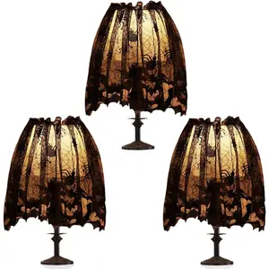 X-SO53 3Pcs Halloween Lamp Shade Cover Decoration, Black Lace Ribbon Spider web Lampshades Cover Topper Scarf for Festive Party Indoor Decor Supplies, Large 20 X 60 Inch Spiderweb Lamp Shade Cover Hollow Lightweight