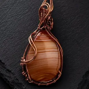 Orange Banded Obsidian Copper Pendant Necklace • Dreamsicle Days • Wire Wrapped Jewelry