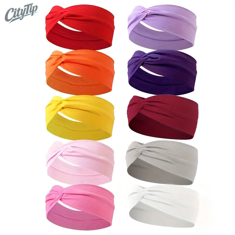 10PCS Wide Twist Knot Headbands for Women, Solid Color Elastic Hair Bands, Non Slip Boho Head Wraps, Yoga Running Workout Headbands, Cute Hair Accessories, Clean Girl Everyday Essentials