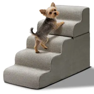 5-Step Pet Ramp Stairs 28D High-Density Foam Climbing Aid for Small Dogs Cats Non-Slip Security Removable Cover Joint-Friendly Gradual Incline