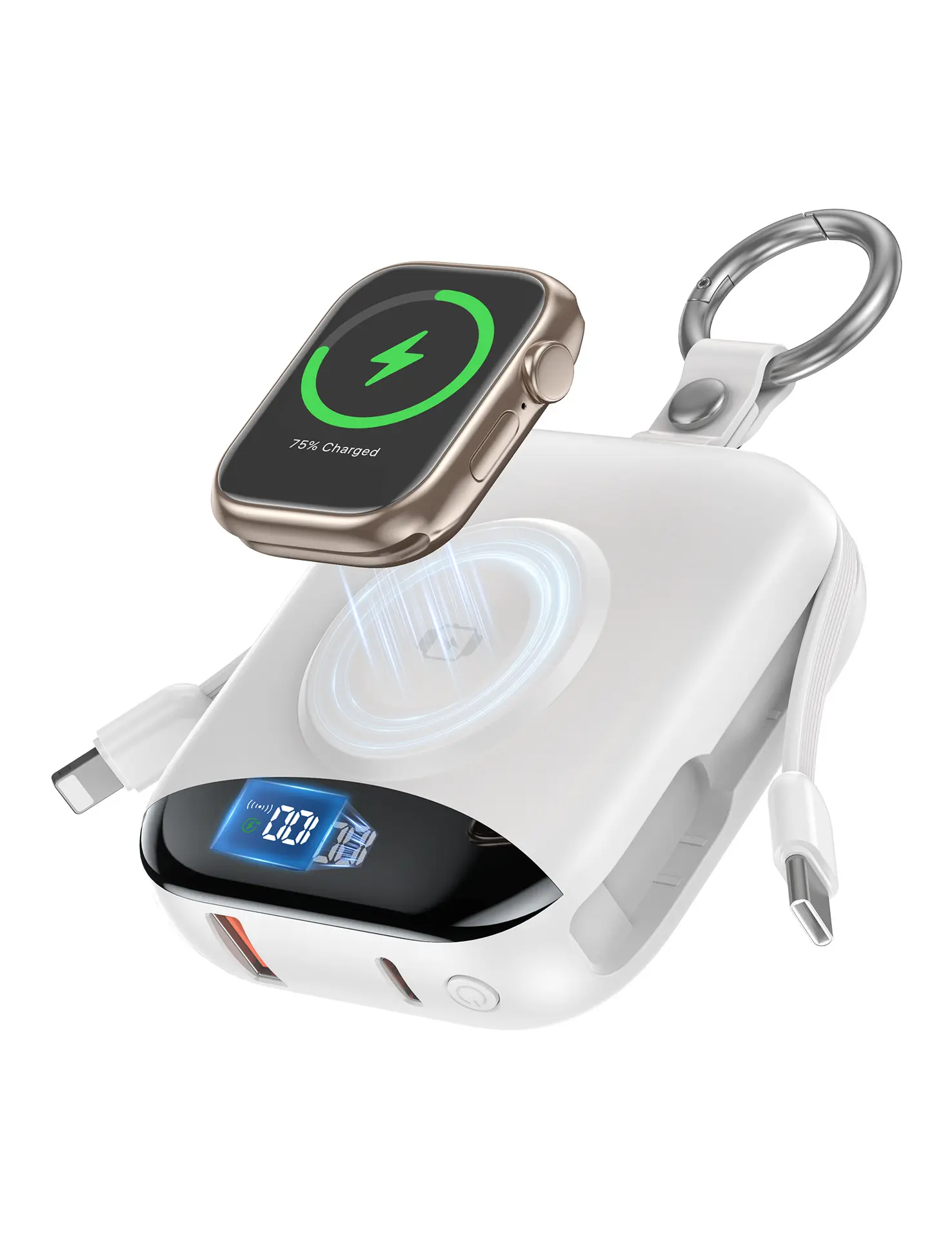 10000mAh 3-in-1 Portable Power Bank with Built-in USB-C & Lightning Cables + Magnetic Apple Watch Wireless Charging – 22.5W Fast Charging for iPhone & Android Gadgets Smartphone,summerwins