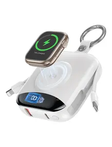 10000mAh 3-in-1 Portable Power Bank with Built-in USB-C & Lightning Cables + Magnetic Apple Watch Wireless Charging – 22.5W Fast Charging for iPhone & Android Gadgets Smartphone,summerwins