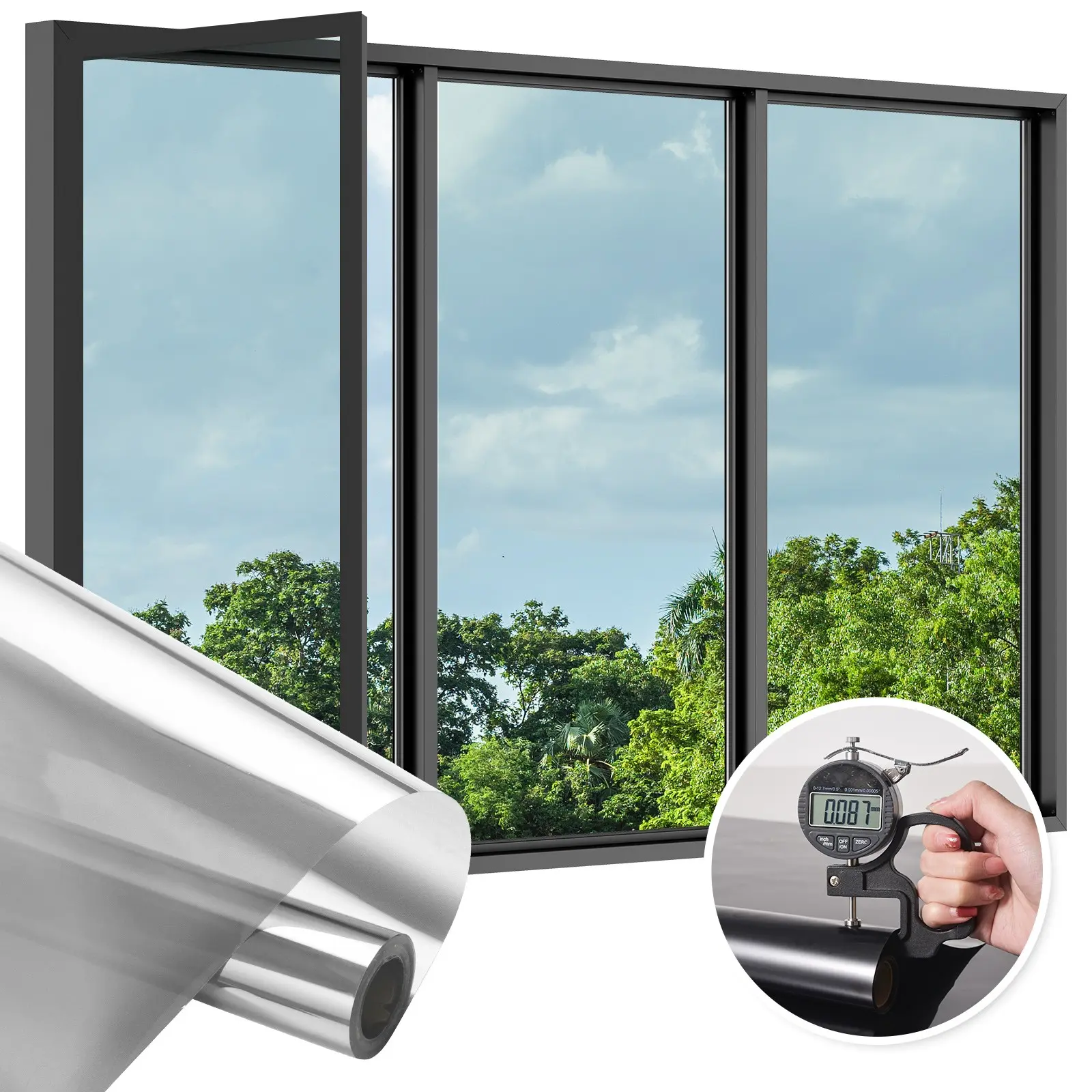 One-Way Privacy Window Film – Sun Blocking, Heat Insulation & Temperature Control, Static Cling No-Glue Easy Installation, UV Protection for Home, Office & Hotel Glass Doors and Windows, Anti-Peeping Film