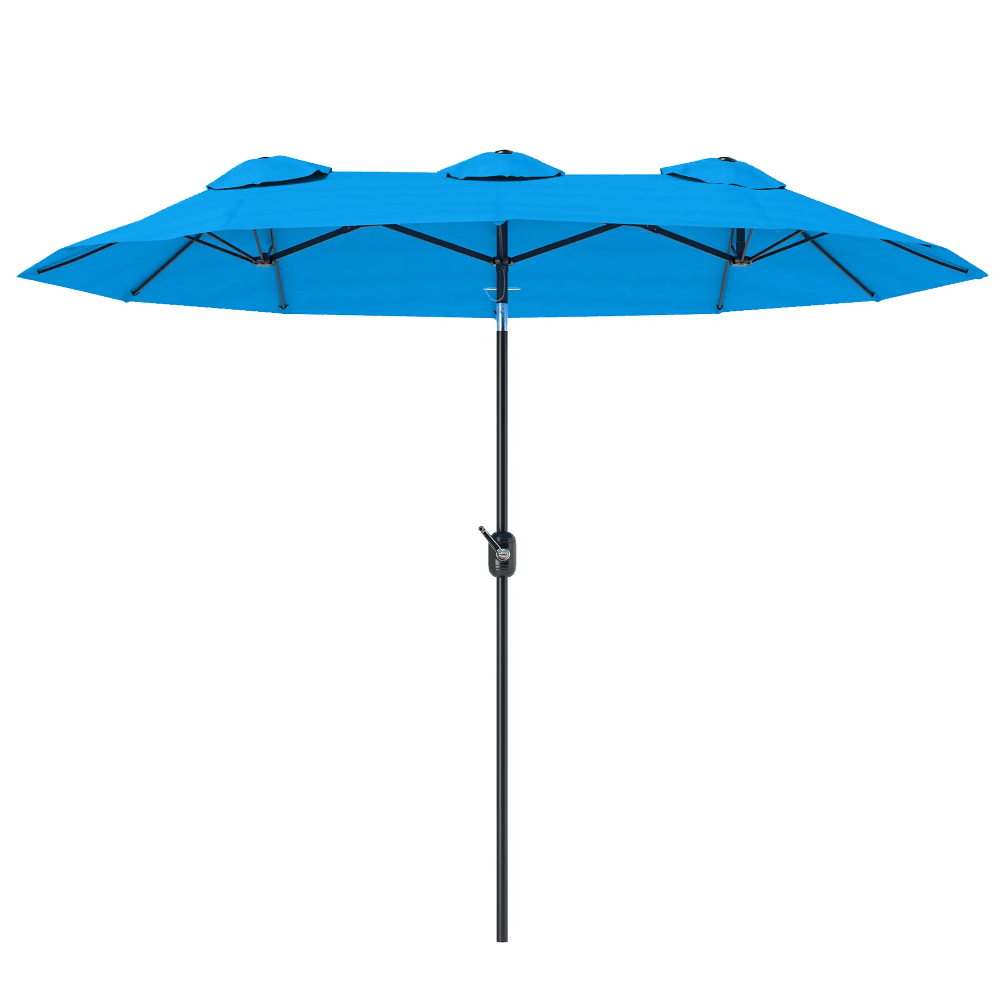 Outsunny Double Sided Patio Umbrella, 9.5' Large Outdoor Market Umbrella with Push Button Tilt and Crank, 3 Air Vents and 12 Ribs, for Garden, Deck, Pool, Cyan Blue