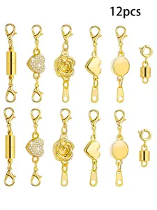 12pcs Magnetic Necklace Clasps and Buckles, Locking Magnetic Jewelry Clasp, Magnetic Necklace Extender, Necklace Clasp Helper, Adjustable Clasp