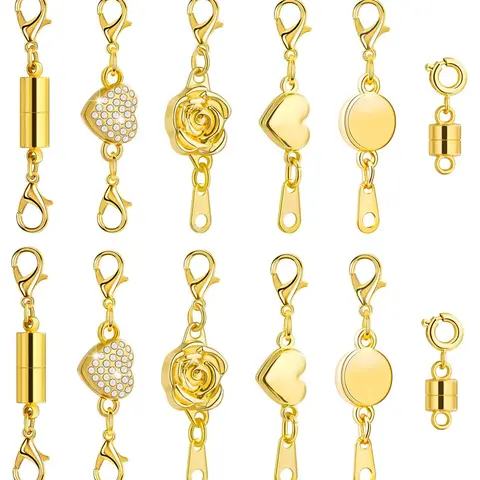 12pcs Magnetic Necklace Clasps and Buckles, Locking Magnetic Jewelry Clasp, Magnetic Necklace Extender, Necklace Clasp Helper, Adjustable Clasp, Clasps for Jewelry Making, DIY Jewelry Accessories