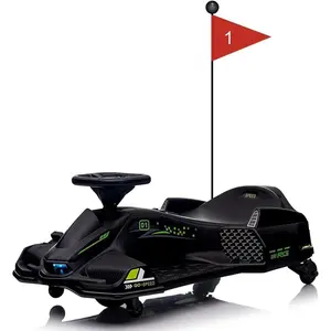 12V Ride On Go Kart,Kids Drifting Car with 45W Brushless Quiet Motor,5 Mph Electric Drifting Go-Kart,Battery-Powered Outdoor Ride-On Toy with 5 Wheels,Led Lights and Music for Teens(Black)