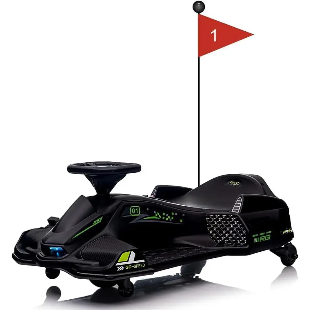 12V Ride On Go Kart,Kids Drifting Car with 45W Brushless Quiet Motor,5 Mph Electric Drifting Go-Kart,Battery-Powered Outdoor Ride-On Toy with 5 Wheels,Led Lights and Music for Teens(Black)