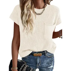 Imily Bela Summer Short Sleeve Sweater for Women 2025 Crew Neck Ribbed Knit Vests Trendy Pullover Tops