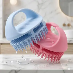 2 Pack Silicone Scalp Massage Shampoo Brush, Hair Wash & Detangling Brush for Wet & Dry Hair, Soft Deep Cleaning (Pink & Blue)