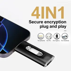 4 in 1 Flash Drive, Portable High Speed USB 3.0 Memory Storage, OTG Flash Pen Drive with Free Type-C Adapter for Android Phones/PC and More Devices, Boyfriend Gift, External Storage