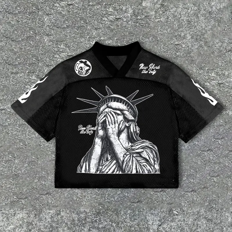 Men's Statue Of Liberty & Letter Graphic Print Casual Printed Short Sleeve Tee, Regular Fit Casual Fashion Round Neck T-shirt for Summer, Men's Top for Daily Wear, Menswear, Socks