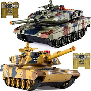 2-set IR-Combat Tanks, US M1A2 Abrams vs. German Leopard 2A6, 1/24 RC Armored Fighting Vehicle, 2.4Ghz Infrared-battle Demo-Play, Smoke Sound Light Recoil Toy, Kids Gift Army MBT Military Model