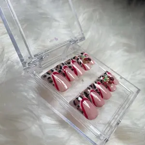 Cheetah Press On Nails Set with Black and red Design, Includes Clear Case for Easy Display
