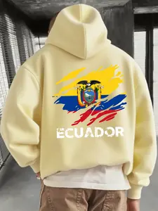 Men's Casual Hooded Sweatshirt, Casual Hoodie, Graphic Hoodies, Fall & Winter Fitted Design, Geometric Pattern, Kangaroo Pocket, Trendy Ecuador Flag Print