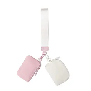 Pink Mini Dual Pouch Wristlet Wallet for Women Zip Around Wristlet Keychain Wallet with 2 Wristlets Ideal for Dog Walking Coffee Runs & Lunch Break Essentials