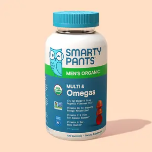 SmartyPants Men's Organic Multi & Omegas Healthcare Vitamin Supplement with 16 Nutrients Including Vitamins C D3 B12 A & Folate Plant-Based Omega-3s for Daily Nutrient Needs