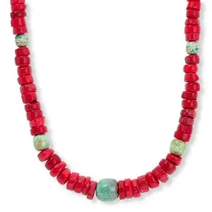 Mine Finds by Jay King Red Bamboo Coral and Variscite Bead 18" Necklace
