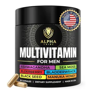Alpha Tribe Multivitamin for Men with Seamoss Black Seed Oil Ashwagandha Burdock Root, Turmeric Bladderwrack, Vitamin C, Elderberry, Manuka, Yellow Dock | Daily Men's Vitamins and Minerals Supplement