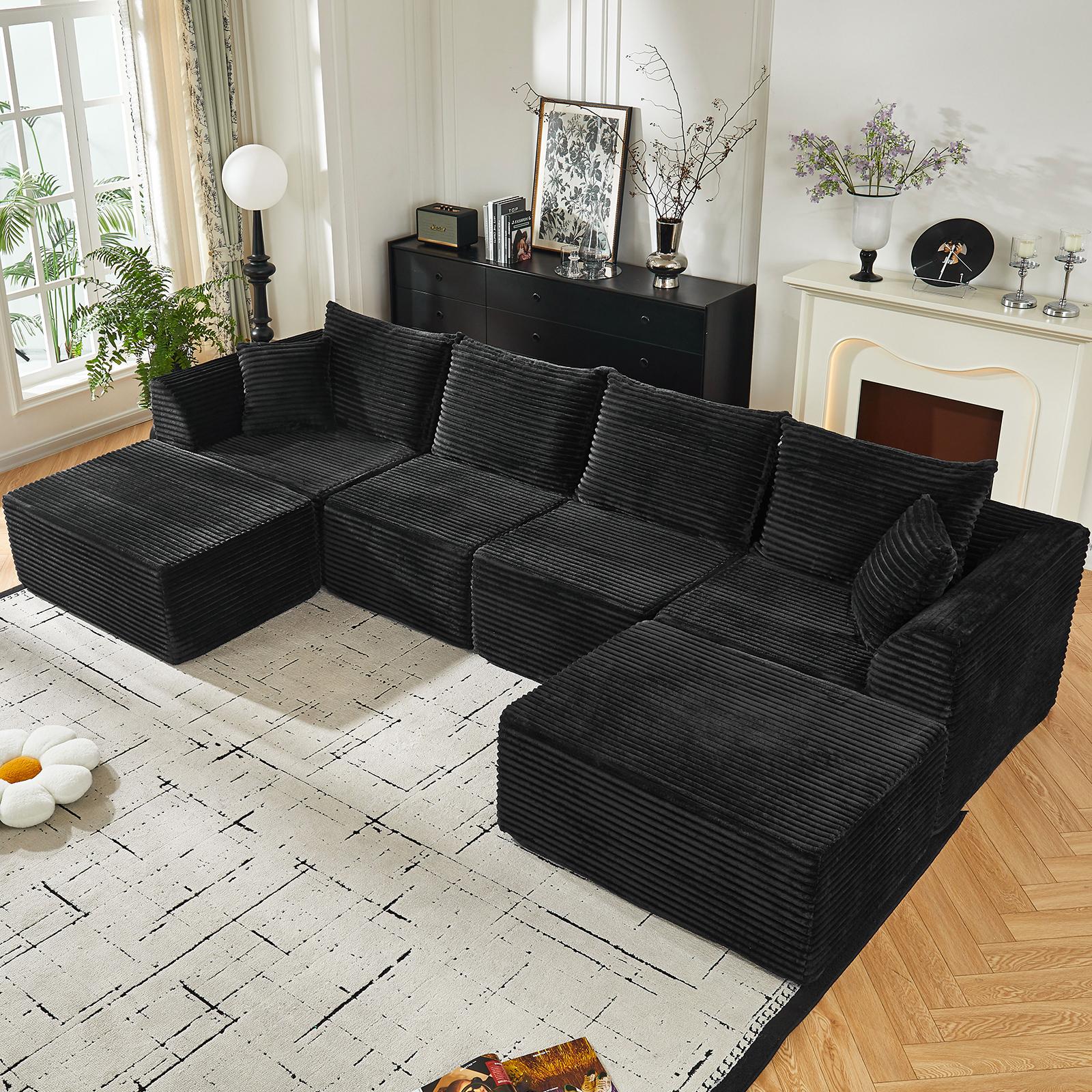 Niccae Cloud Modular Sectional Sofa, Deep-Seat Compression Sofas for Living Room with High-Density Memory Foam, Boneless Upholstered Design, No Assembly Required (Black), Cloud Sectional Sofa, Sofas Living Room