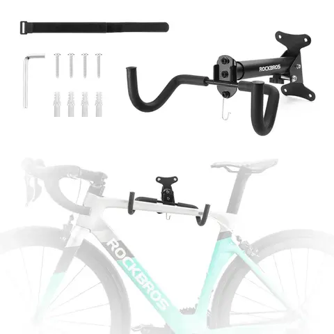 ROCKBROS Bicycle Wall Mount Holder, Carbon Steel Construction Bicycle Accessories with Expansion Screws, 34 cm-44 cm Extendable Crossbar, Collapsible for Wall-Save Space, Holds Up to 15 kg Bikes