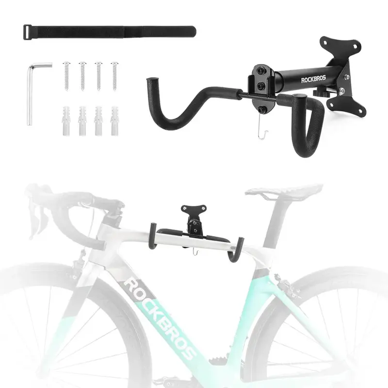 ROCKBROS Bicycle Wall Mount Holder, Carbon Steel Construction Bicycle Accessories with Expansion Screws, 34 cm-44 cm Extendable Crossbar, Collapsible for Wall-Save Space, Holds Up to 15 kg Bikes