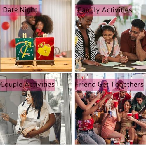2 Pack Paint and Sip Canvas Painting Kit Pre Drawn Canvas for Painting for adults Stretched Canvas Couples Games Date Night Lock Key Paint Party Anniversary Valentine's Day (8x10)