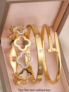 women's stainless steel bracelet set, chain & flower design jewelry, perfect gift for mom, mother's day, birthday, party wear