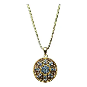 Vintage Gold Filigree Mandala Necklace  Aesthetic Blue Crystal Pendant Jewelry