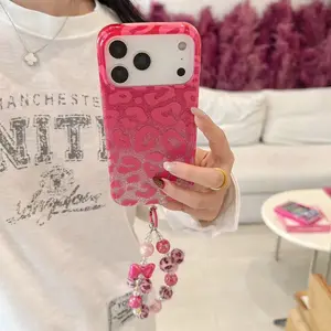 Girls’ Chic Pink Leopard IMD Smartphone Case Accessories | Glitter Finish + Double-Layer Protective Shockproof Protection | Wristband Included (Fits iPhone 17 16 15 14 13 Pro Max)