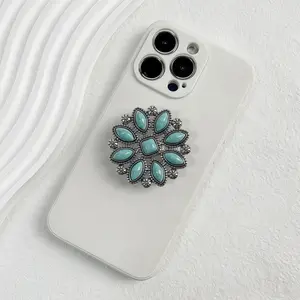 Retro ethnic style turquoise airbag phone holder - Adjustable phone holder - adhesive extendable stand - everyday desktop support stand - Multifunctional phone stand, Cell phone holders