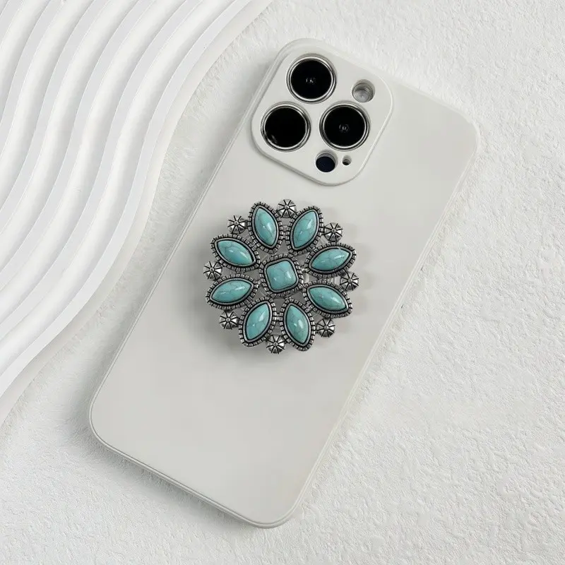 Retro ethnic style turquoise airbag phone holder - Adjustable phone holder - adhesive extendable stand - everyday desktop support stand - Multifunctional phone stand, Cell phone holders