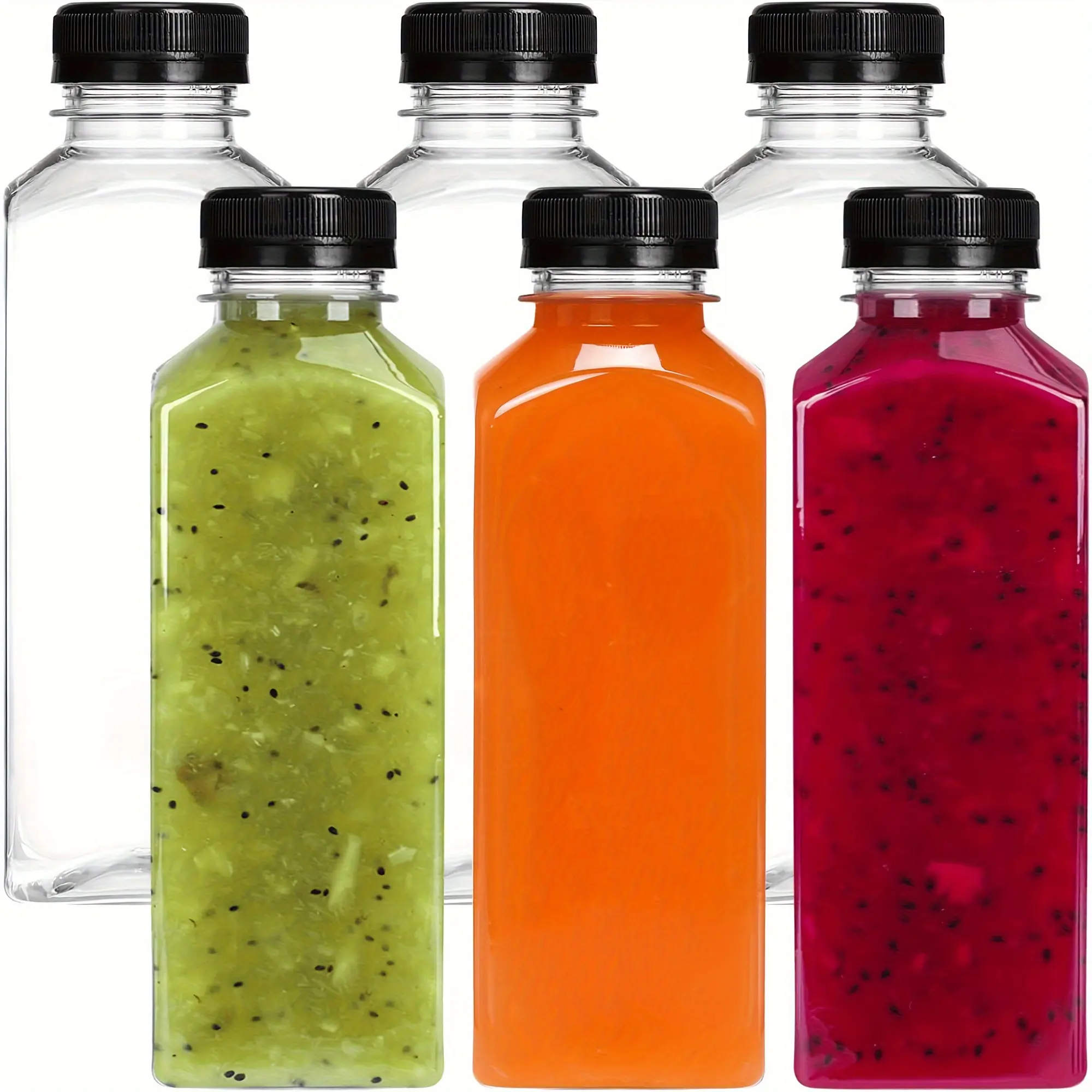 16Oz 6/12Pcs Clear Plastic Juice Bottles With Caps, Leak-Proof Lids, Fridge-Friendly, Great For Smoothies, Ginger Juice, Milk & More - Reusable Drink Containers, Beverage Storage | Clear Design | Durable Plastic Organiser Canister Tin