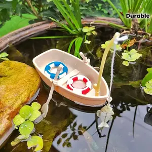 Mini Fishing Boat Model with Swimming Ring, Aquarium Landscape Decoration, Desktop Mini Ornament, Fish Tank Simulated Decor