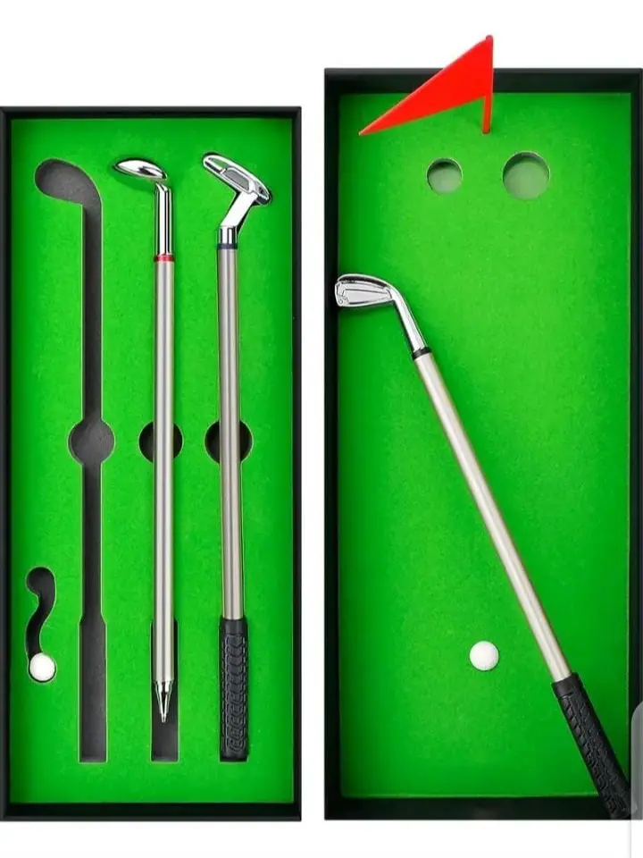 Mini Desktop Golf Set, Office Desk Golf Pen & Ball Game, 3 Golf Club Pens with 2 Balls, Fun Golfing Toys, Unique Cool Gift for Men & Women