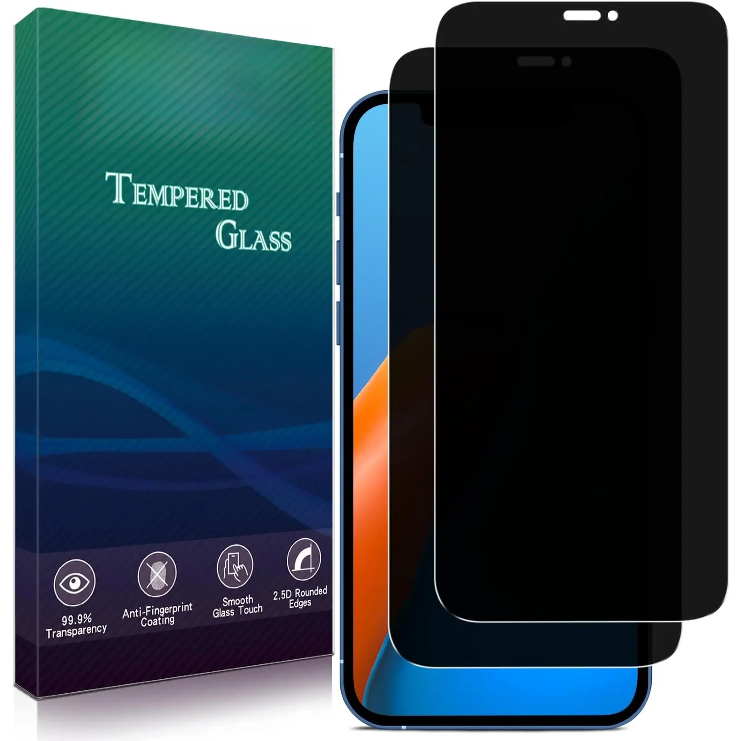 2-Pack Anti-Spy Tempered Glass Screen Protector for iPhone 12/12 Pro 6.1in, 9H Hardness, Easy Bubble-Free Installation, High Definition Phone Protector, Fits iPhone Privacy Cover