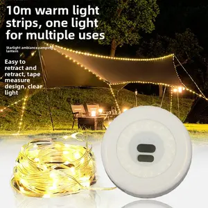 New Camping Tape Measure Light LED Ambient Light Rechargeable Outdoor Tent Colorful String Light with Storage Camp Light