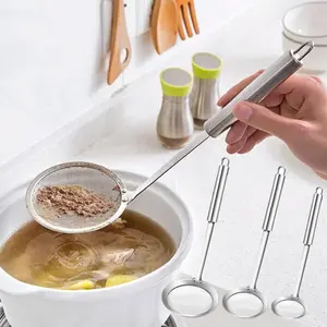 3 Pieces Long Handle Hot Pot Fat Skimmer Scoop Filter, Stainless Steel Skimmer Spoon, Fine Mesh Food Strainer for Skimming, Grease, Gravy and Foam