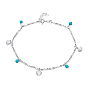 Nautical Charm Anklet Ankle Bracelet Turquoise Clam Seashell Sterling Silver Beautiful Elegant